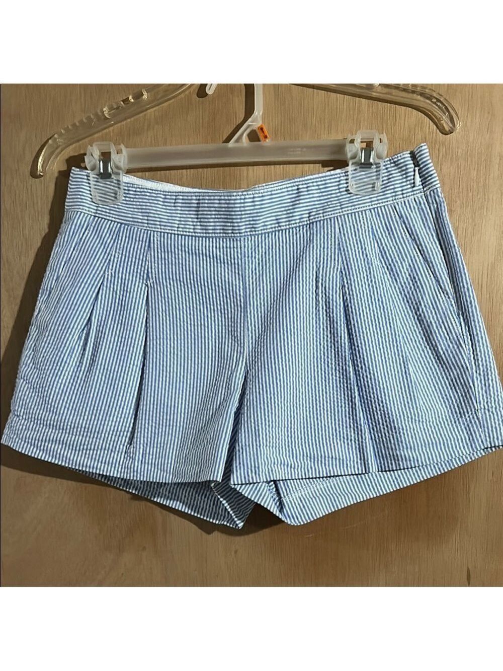 J. Crew High Waist Blue and White Striped Shorts
